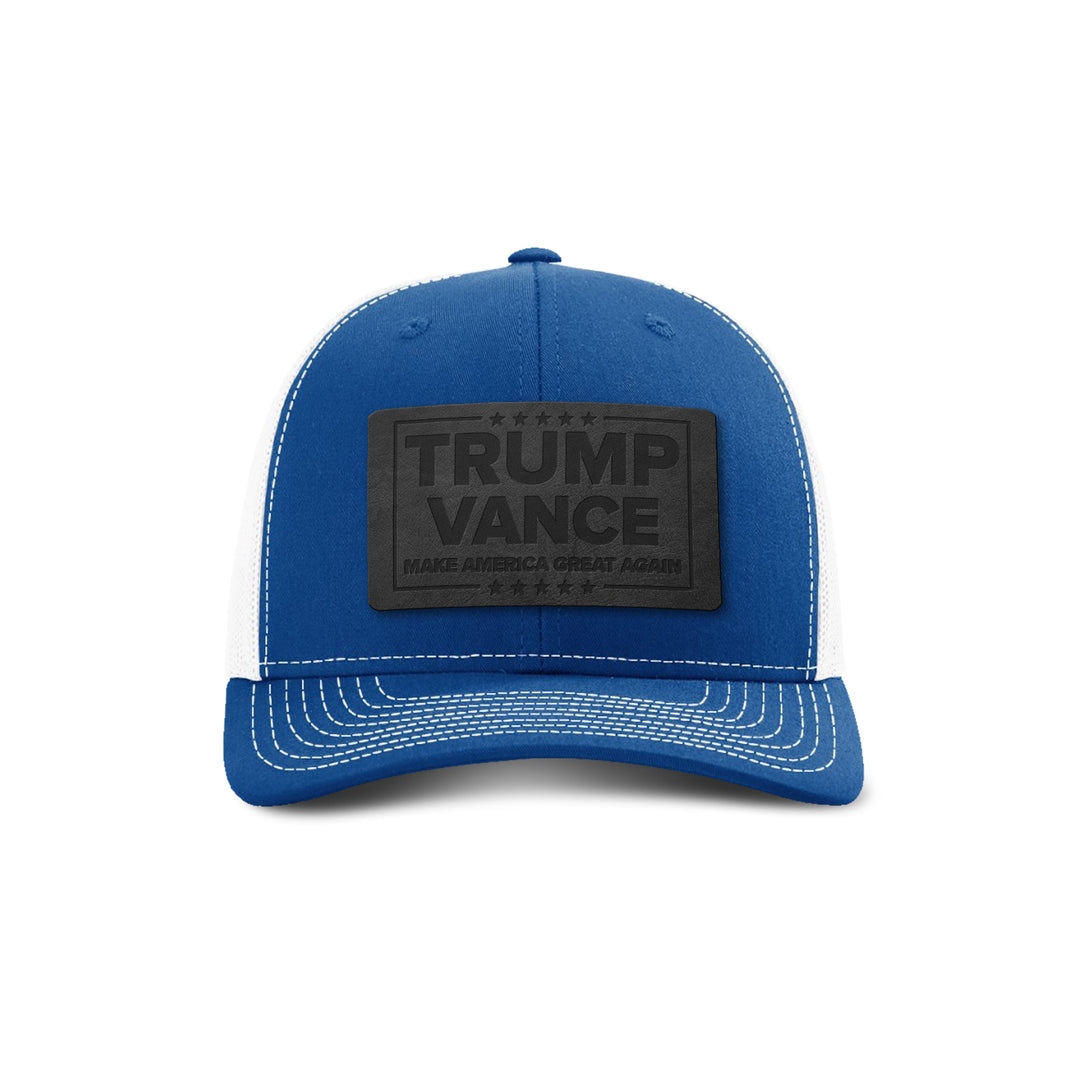 Trump Vance MAGA Blackout Leather Patch Trucker Hat