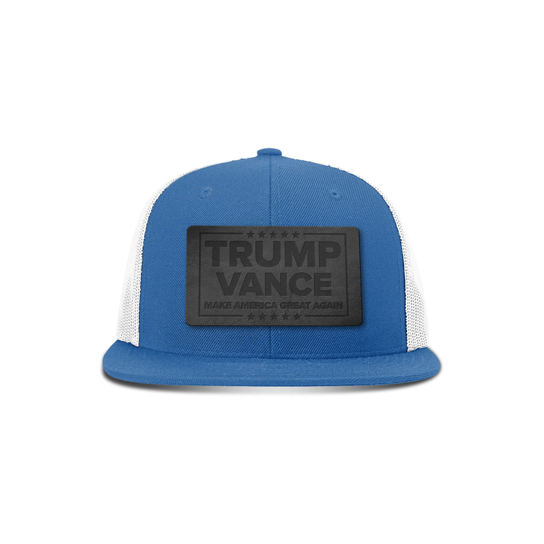 Trump Vance MAGA Blackout Leather Patch Flat Bill Hat