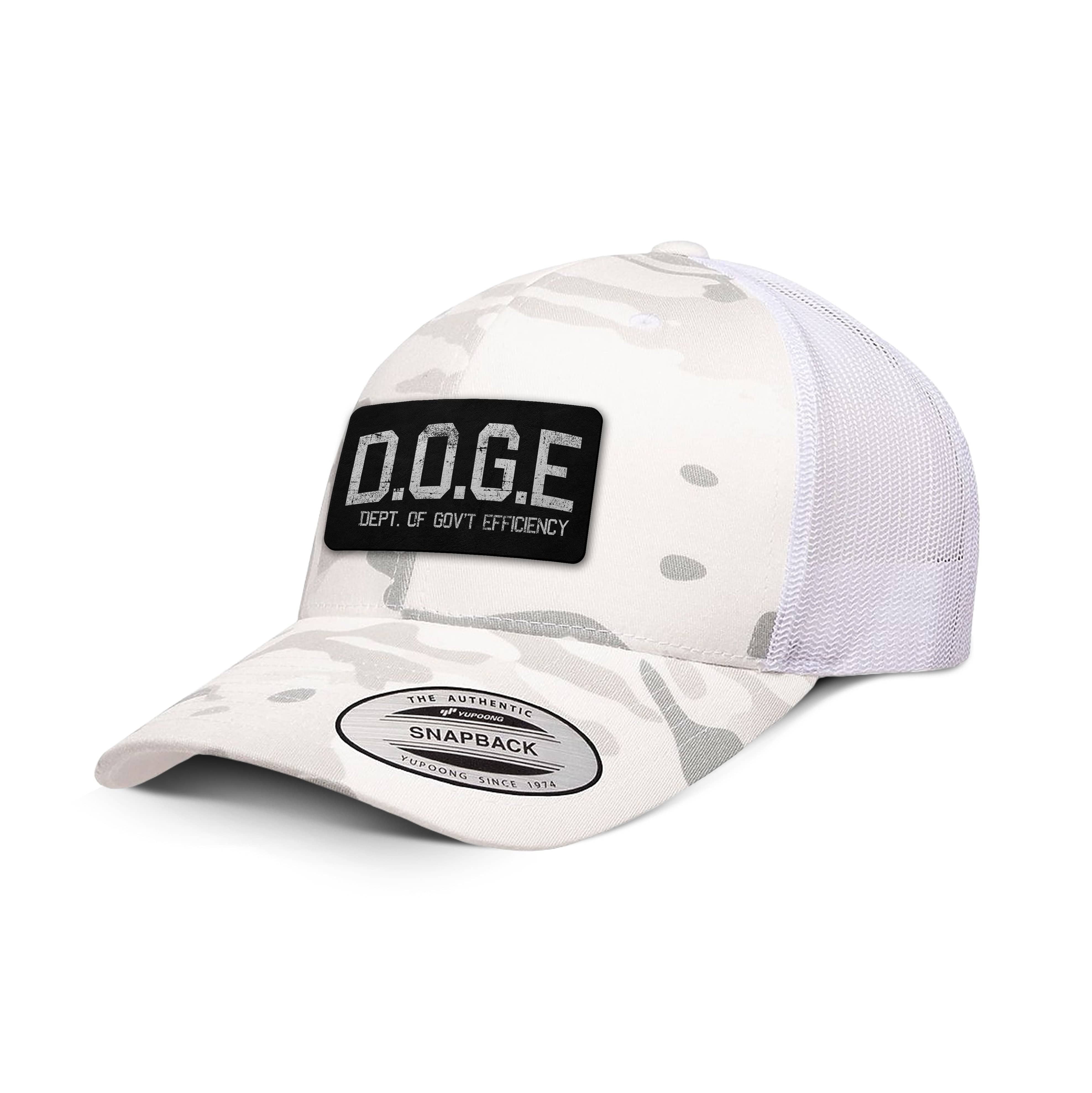 Adjustable Snapback Trucker Cap / Alpine White D.O.G.E Department of Government Efficiency Leather Patch Camo Edition Trucker Hat maga trump