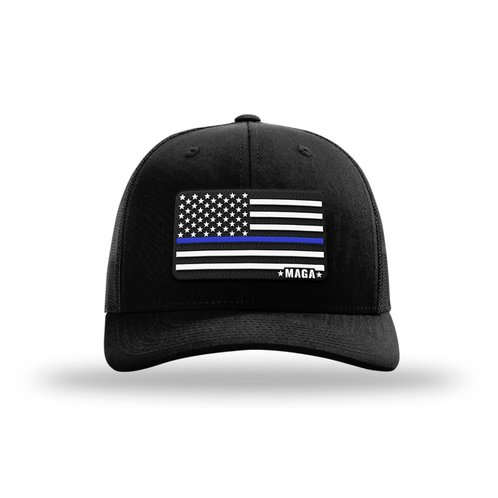 Adjustable Snapback Trucker Cap / Black Maga Thin Blue Line Flag Hat maga trump