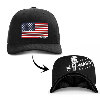 Adjustable Snapback Trucker Cap / Black / OS Maga American Flag (MF Hat) maga trump