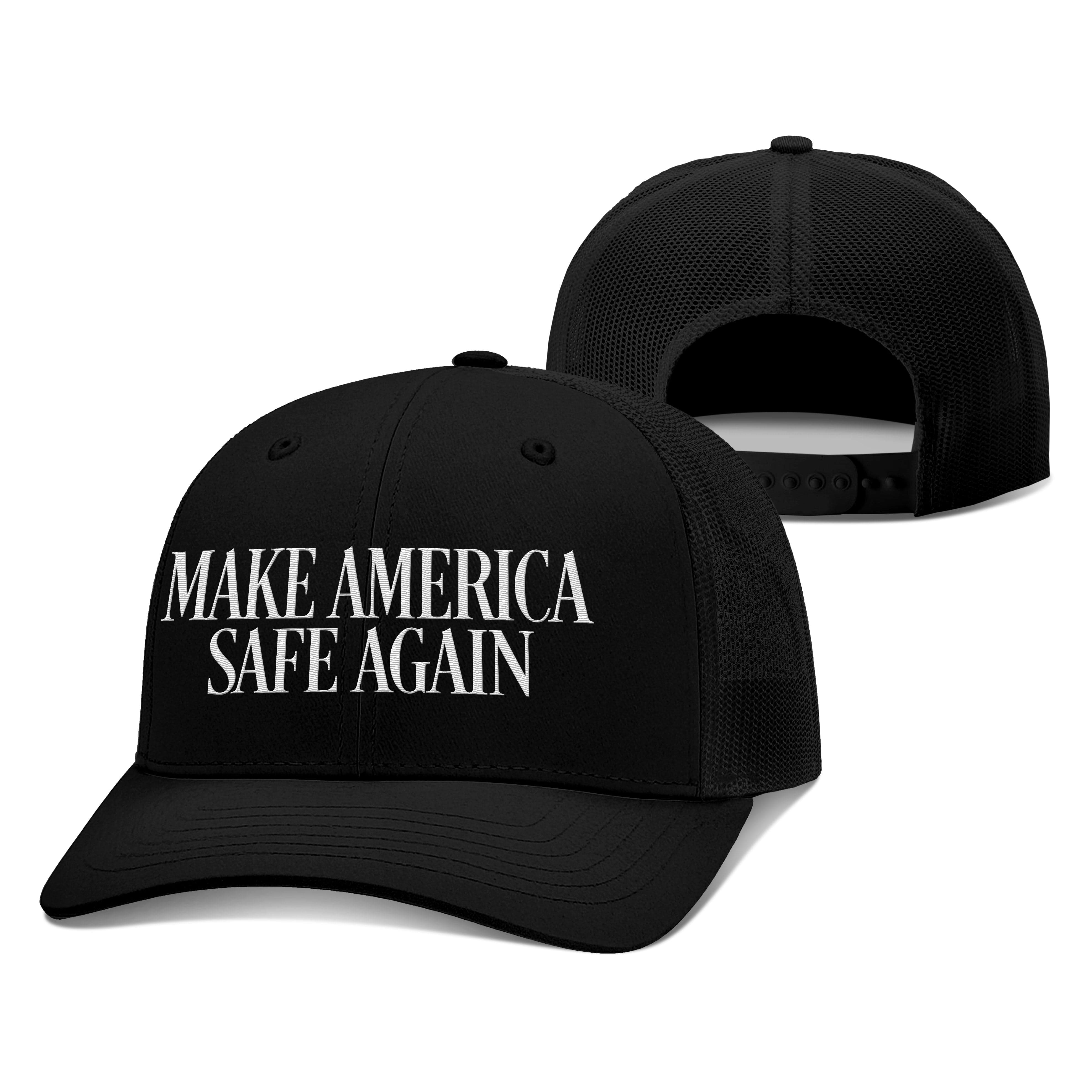Adjustable Snapback Trucker Cap / Black / OS MAKE AMERICA SAFE AGAIN Trucker Hat maga trump