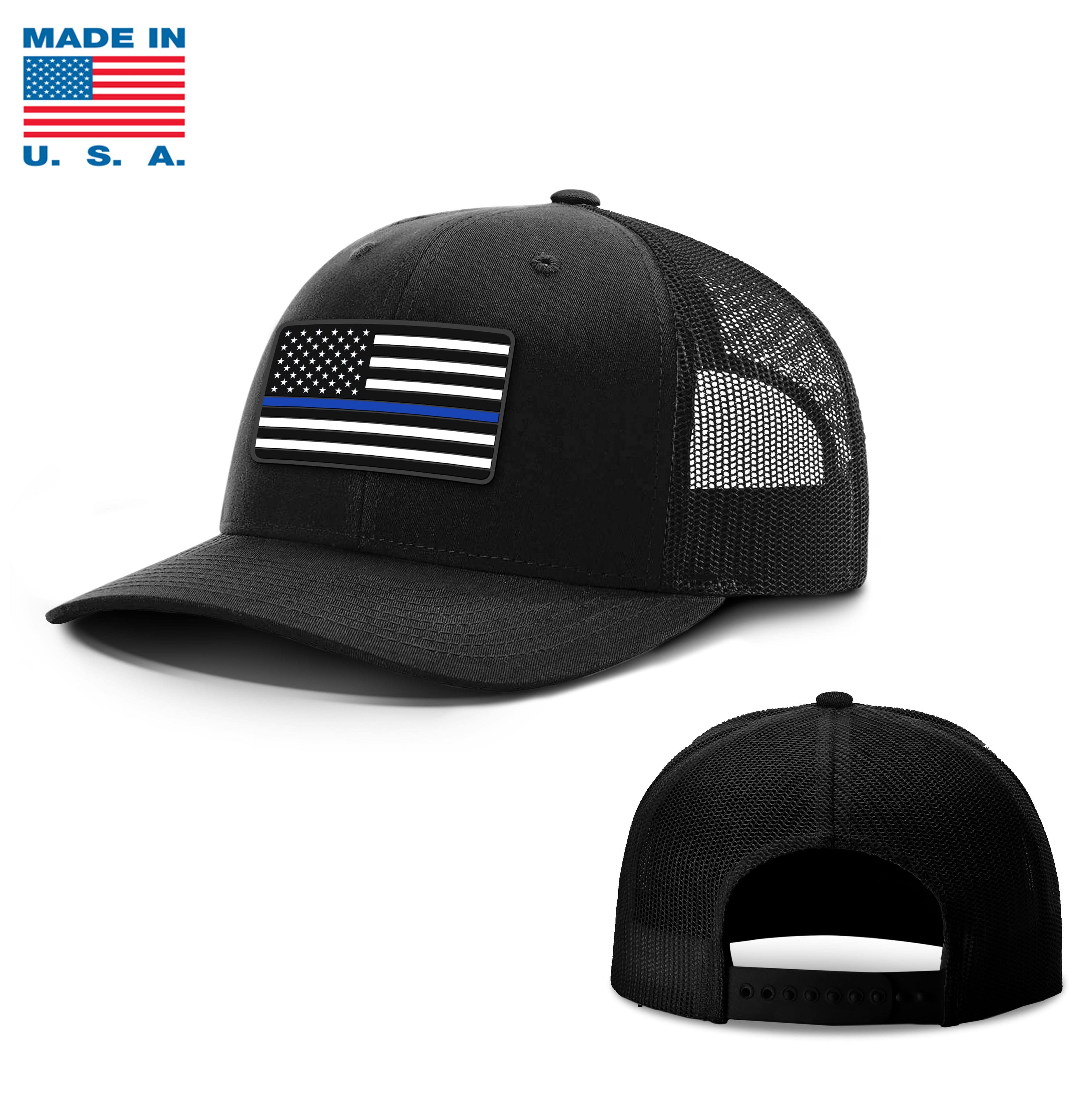 Adjustable Snapback Trucker Cap / Black / OS USA THIN BLUE FLAG Trucker Hat Made in the USA maga trump