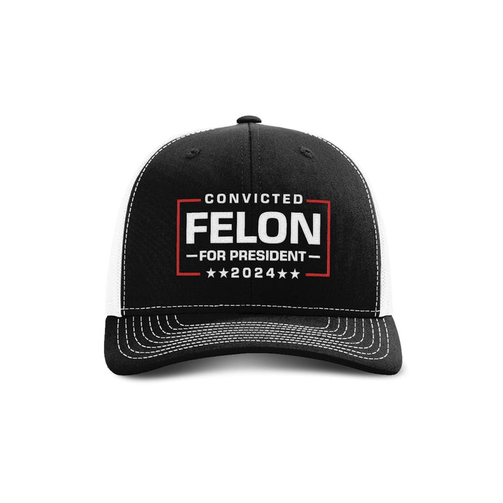 Adjustable Snapback Trucker Cap / Black/ White Felon For President Trucker Hat maga trump