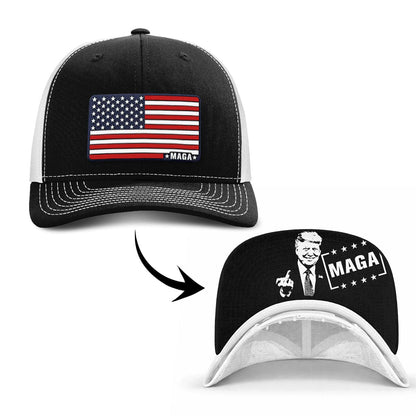 Adjustable Snapback Trucker Cap / Black/White / OS Maga American Flag (MF Hat) maga trump