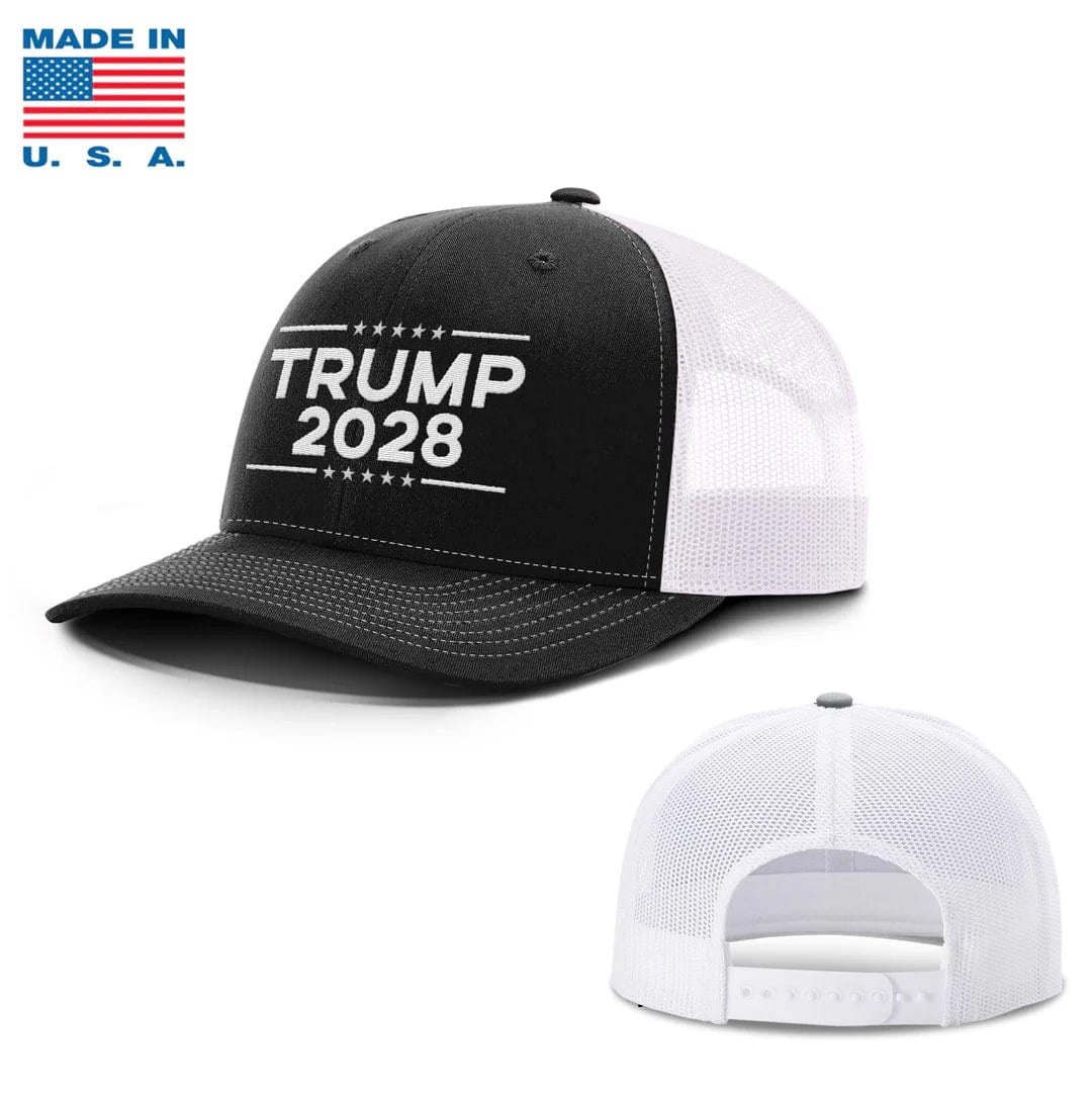 Adjustable Snapback Trucker Cap / Black/White Trump 2028 Trucker Hat Made in the USA maga trump