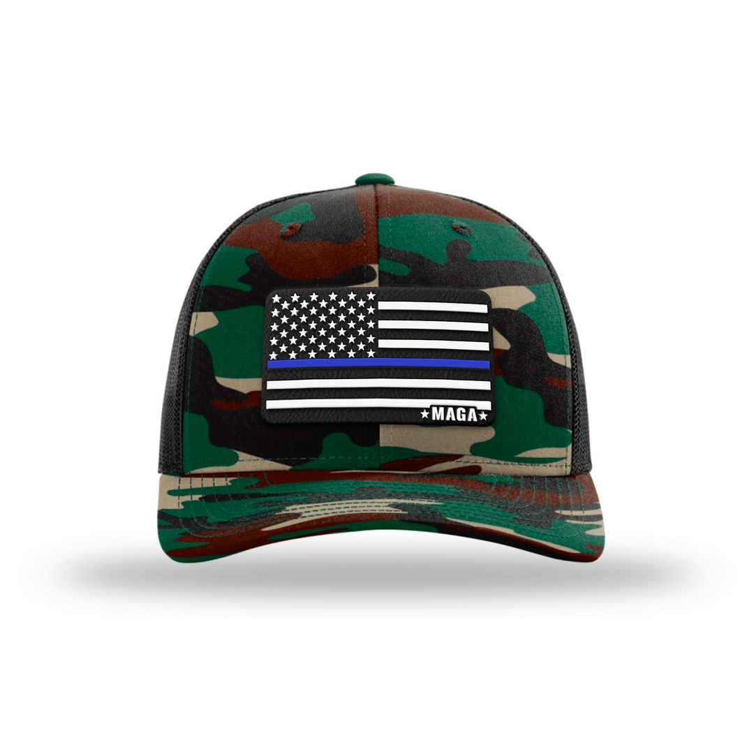 Adjustable Snapback Trucker Cap / Camo Maga Thin Blue Line Flag Hat maga trump