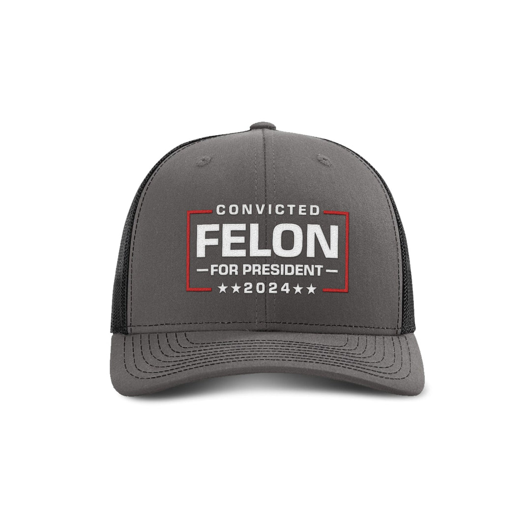 Adjustable Snapback Trucker Cap / Charcoal/ Black Felon For President Trucker Hat maga trump