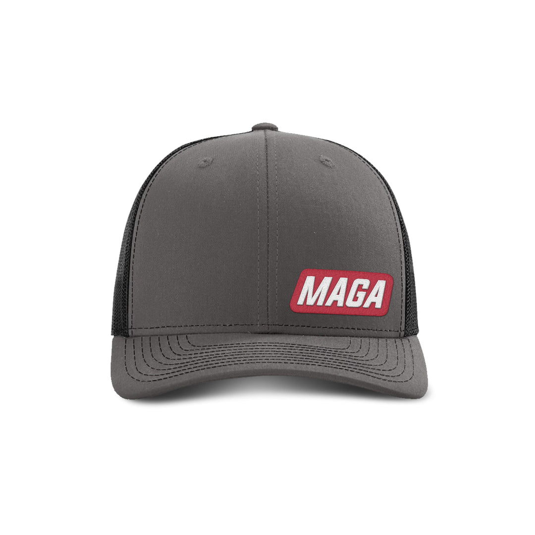 Adjustable Snapback Trucker Cap / Charcoal/ Black / OS MAGA Patch Trucker maga trump