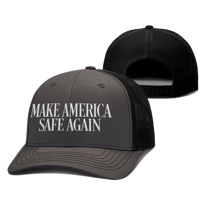 Adjustable Snapback Trucker Cap / Charcoal/Black / OS MAKE AMERICA SAFE AGAIN Trucker Hat maga trump