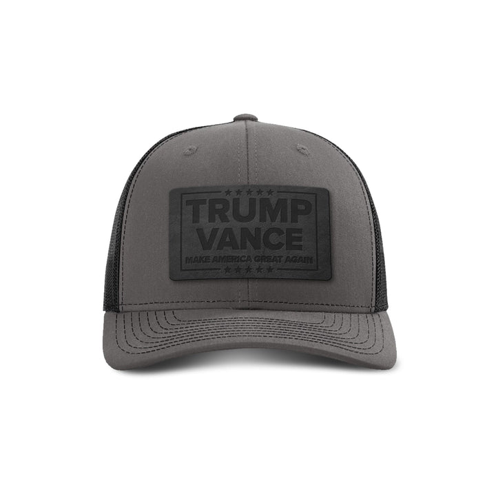 Adjustable Snapback Trucker Cap / Charcoal/ Black Trump Vance MAGA Blackout Leather Patch Trucker Hat maga trump