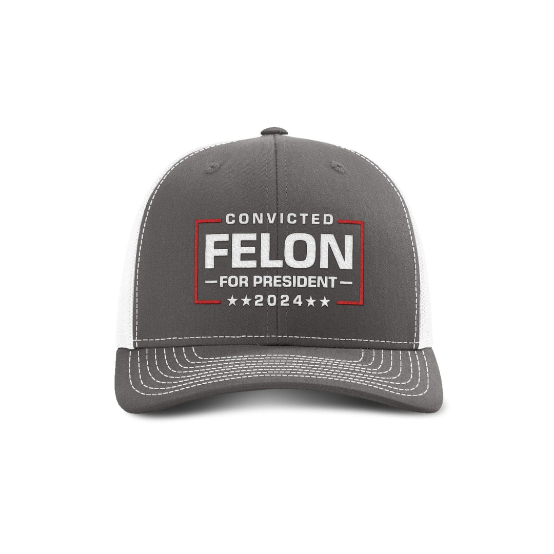 Adjustable Snapback Trucker Cap / Charcoal/ White Felon For President Trucker Hat maga trump