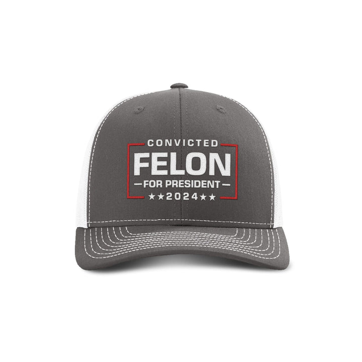 Adjustable Snapback Trucker Cap / Charcoal/ White Felon For President Trucker Hat maga trump