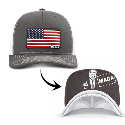 Adjustable Snapback Trucker Cap / Charcoal/White / OS Maga American Flag (MF Hat) maga trump