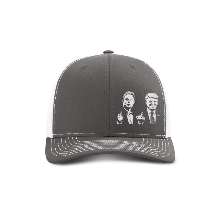 Adjustable Snapback Trucker Cap / Charcoal/ White Trump And Elon Flipping The Bird Trucker Hat maga trump