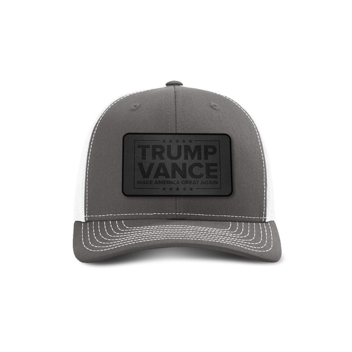 Adjustable Snapback Trucker Cap / Charcoal/ White Trump Vance MAGA Blackout Leather Patch Trucker Hat maga trump