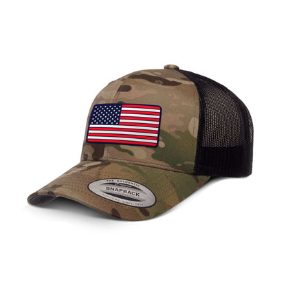 Adjustable Snapback Trucker Cap / Green Black USA FLAG PVC Camo Edition Trucker Hat maga trump