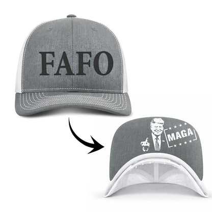 Adjustable Snapback Trucker Cap / Heather Gray/White / OS FAFO Trucker (MF Hat) maga trump