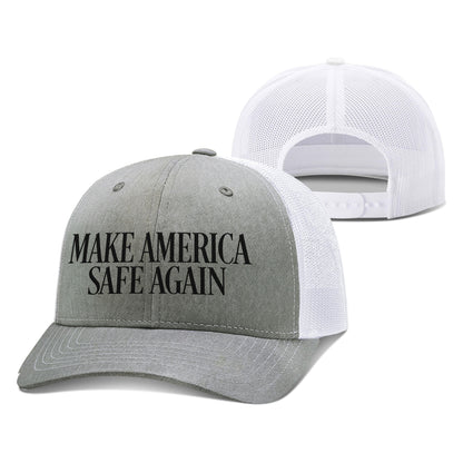 Adjustable Snapback Trucker Cap / Heather Gray/White / OS MAKE AMERICA SAFE AGAIN Trucker Hat maga trump