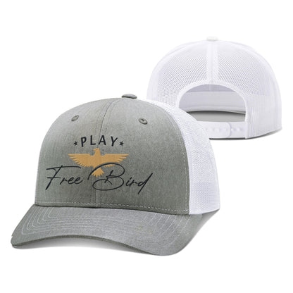 Adjustable Snapback Trucker Cap / Heather Gray/White / OS Play Free Bird Trucker Hat maga trump