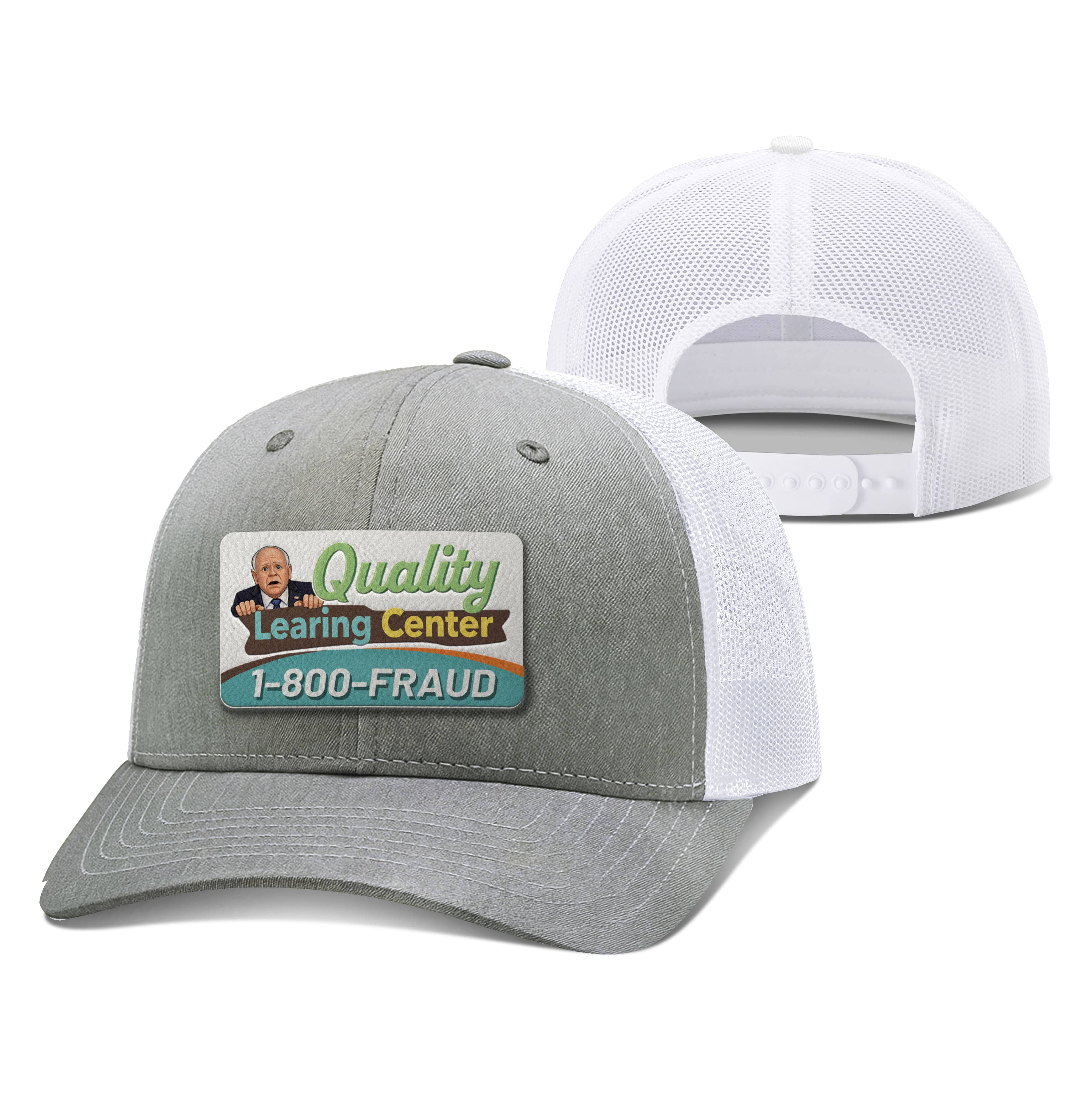 Adjustable Snapback Trucker Cap / Heather Gray/White / OS Tim Walz's Quality Learning Center Trucker Hat maga trump