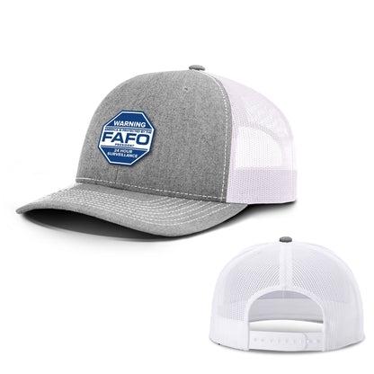 Adjustable Snapback Trucker Cap / Heather Gray/White / OS WARNING - America is Protected by the FAFO Trucker Hat maga trump
