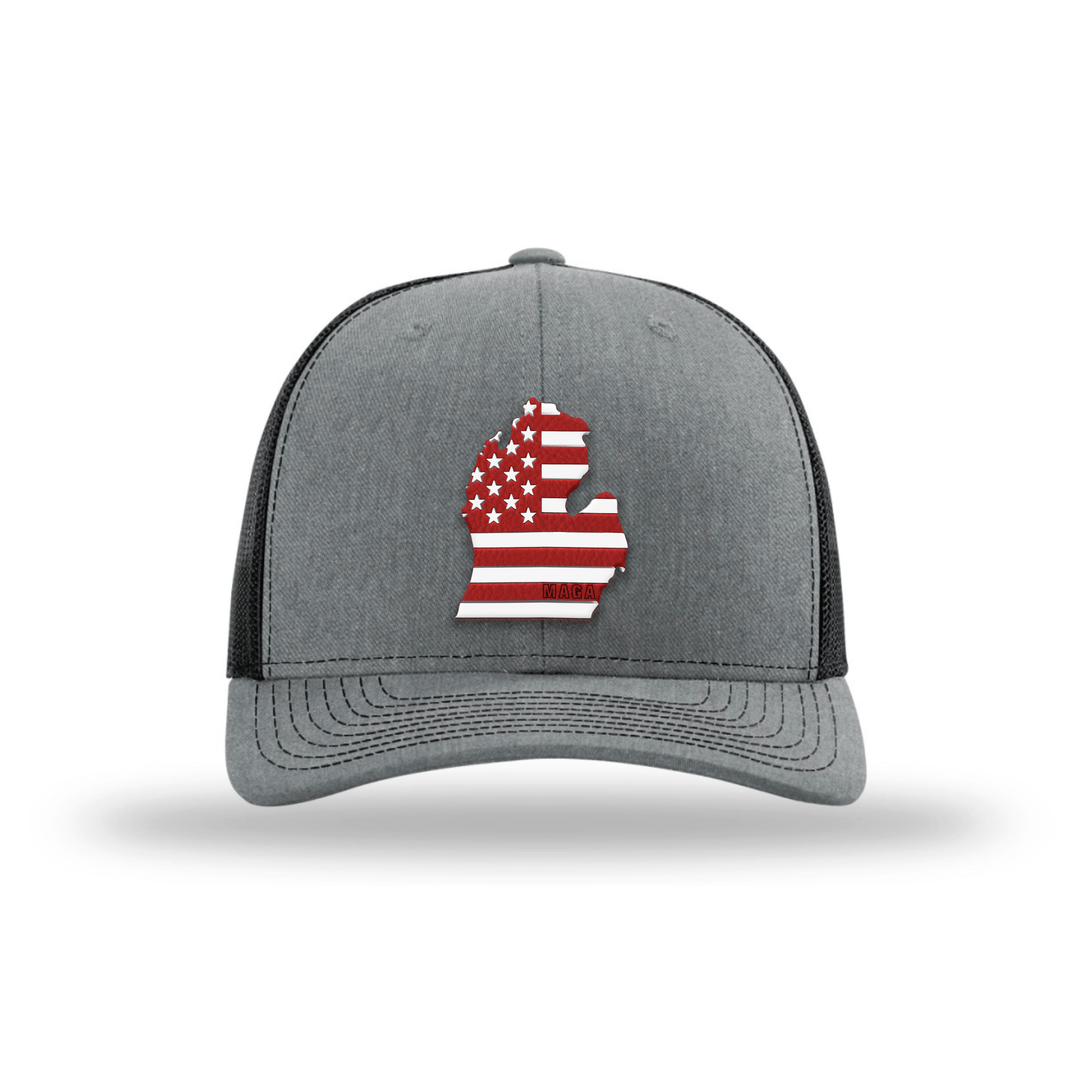 Adjustable Snapback Trucker Cap / Heather Grey/ Black / OS Lower Michigan is MAGA Country Hat maga trump