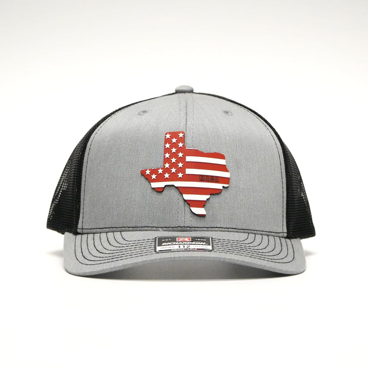 Adjustable Snapback Trucker Cap / Heather Grey/ Black Texas is MAGA Country maga trump