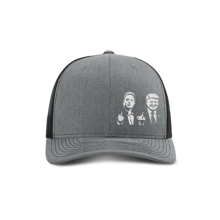 Adjustable Snapback Trucker Cap / Heather Grey/ Black Trump And Elon Flipping The Bird Trucker Hat maga trump