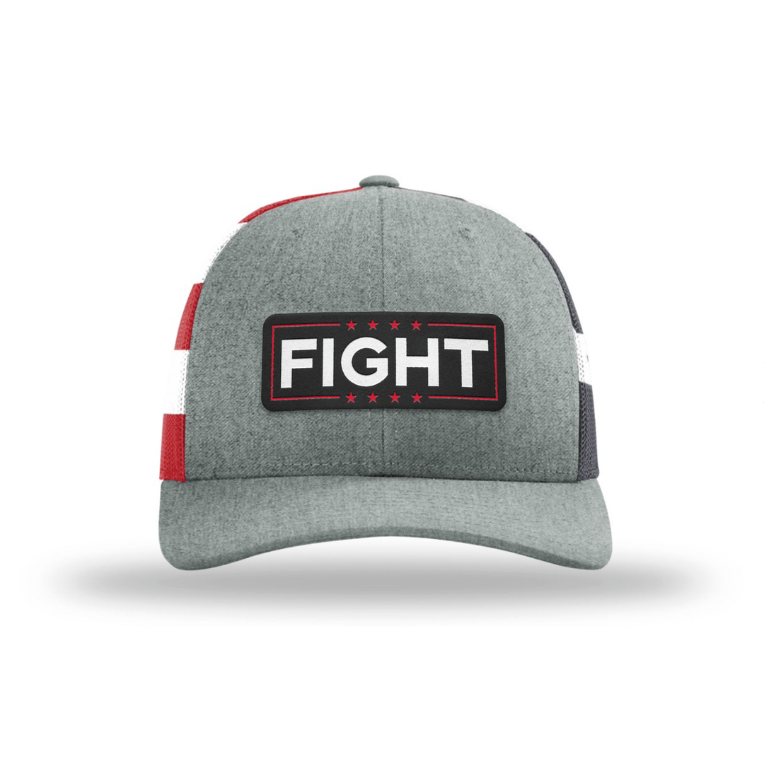 Adjustable Snapback Trucker Cap / Heather Grey/ Flag Fight Trucker Hat maga trump