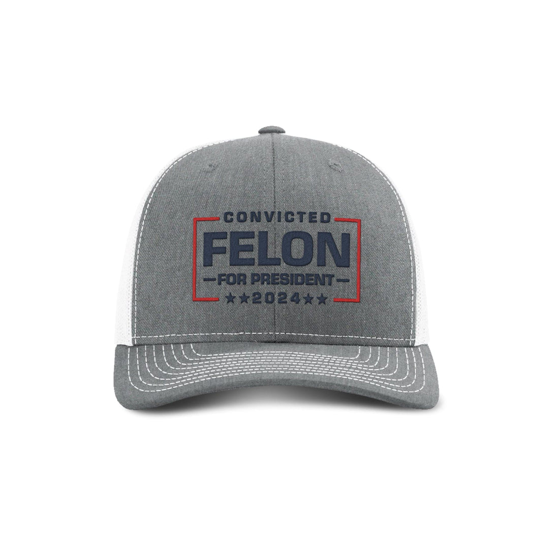 Adjustable Snapback Trucker Cap / Heather Grey/ White Felon For President Trucker Hat maga trump