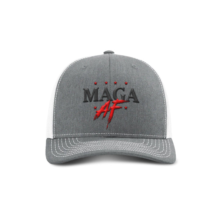 Adjustable Snapback Trucker Cap / Heather Grey/ White MAGA AF Trucker Hat maga trump