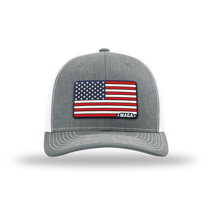 Adjustable Snapback Trucker Cap / Heather Grey/ White Maga American Flag Hat maga trump