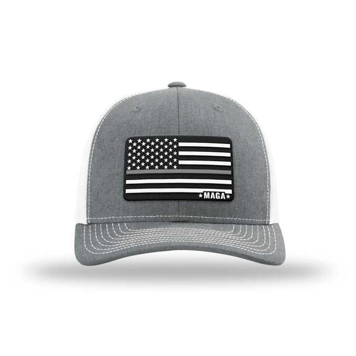 Adjustable Snapback Trucker Cap / Heather Grey/ White Maga Thin Grey Line Flag Hat maga trump