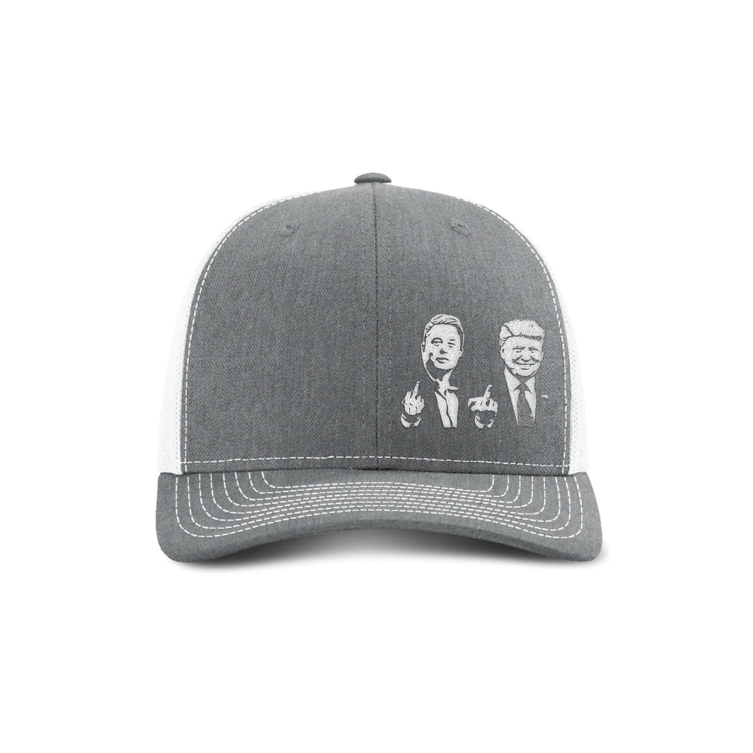 Adjustable Snapback Trucker Cap / Heather Grey/ White Trump And Elon Flipping The Bird Trucker Hat maga trump