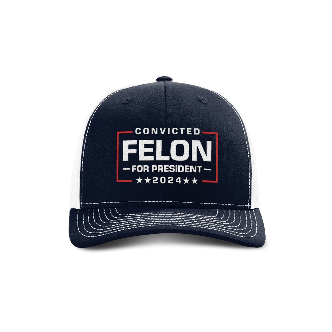 Adjustable Snapback Trucker Cap / Navy/ White Felon For President Trucker Hat maga trump