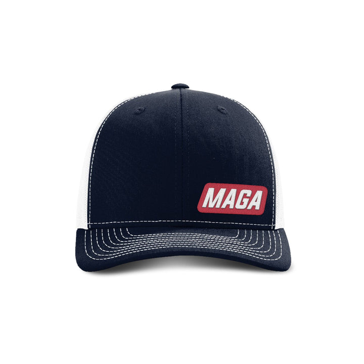 Adjustable Snapback Trucker Cap / Navy/ White / OS MAGA Patch Trucker maga trump