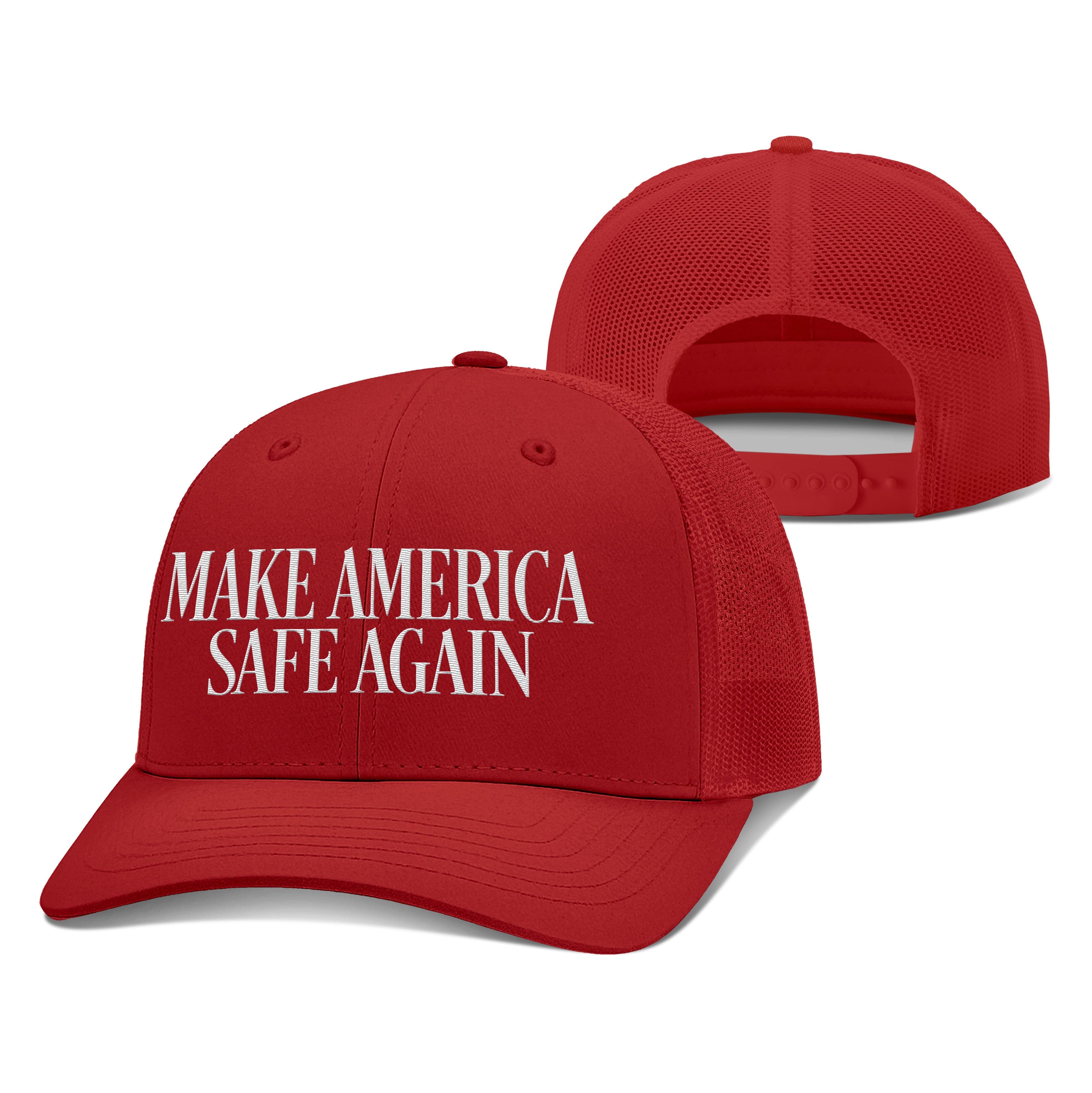 Adjustable Snapback Trucker Cap / Red / OS MAKE AMERICA SAFE AGAIN Trucker Hat maga trump