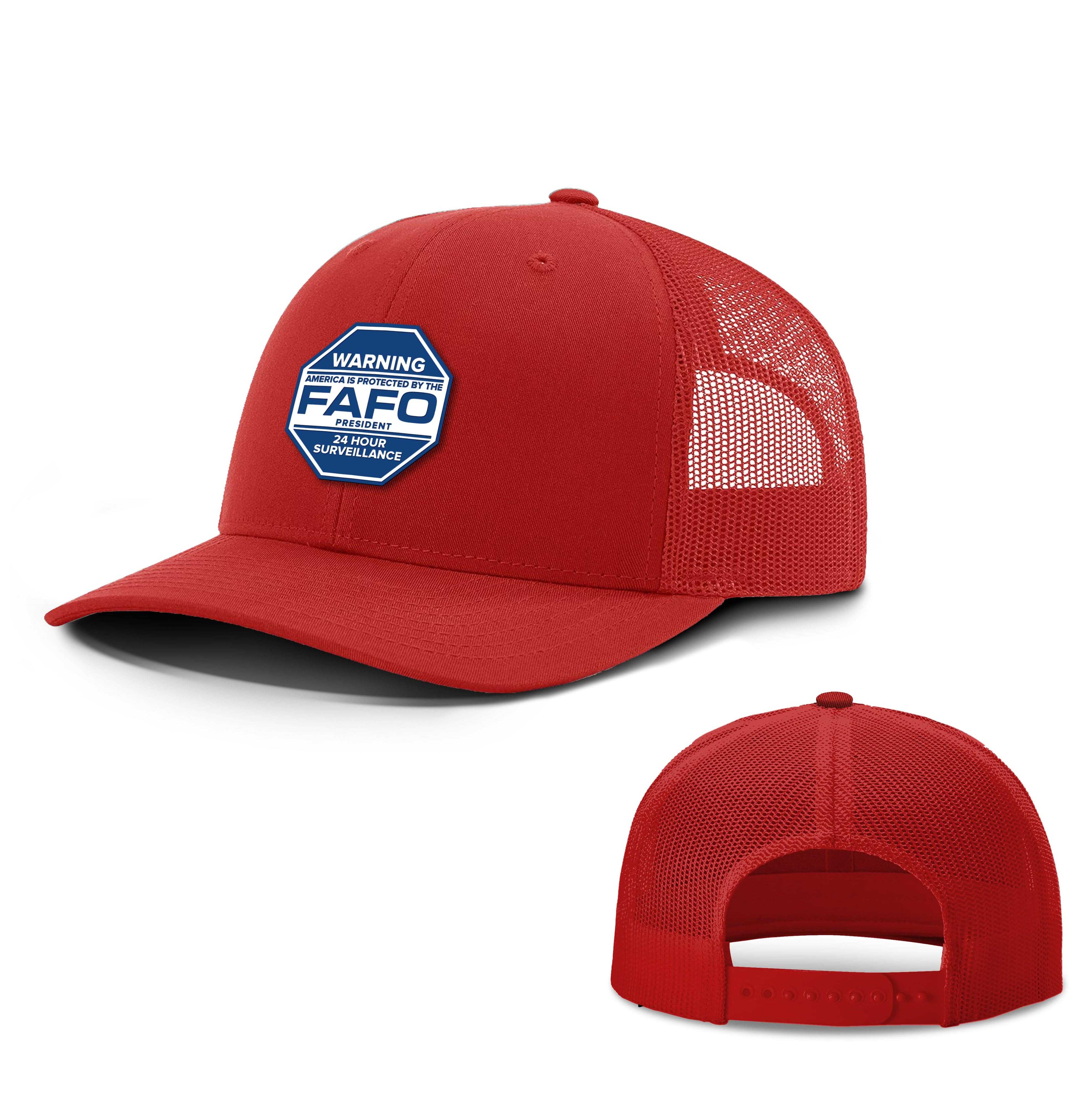 Adjustable Snapback Trucker Cap / Red / OS WARNING - America is Protected by the FAFO Trucker Hat maga trump