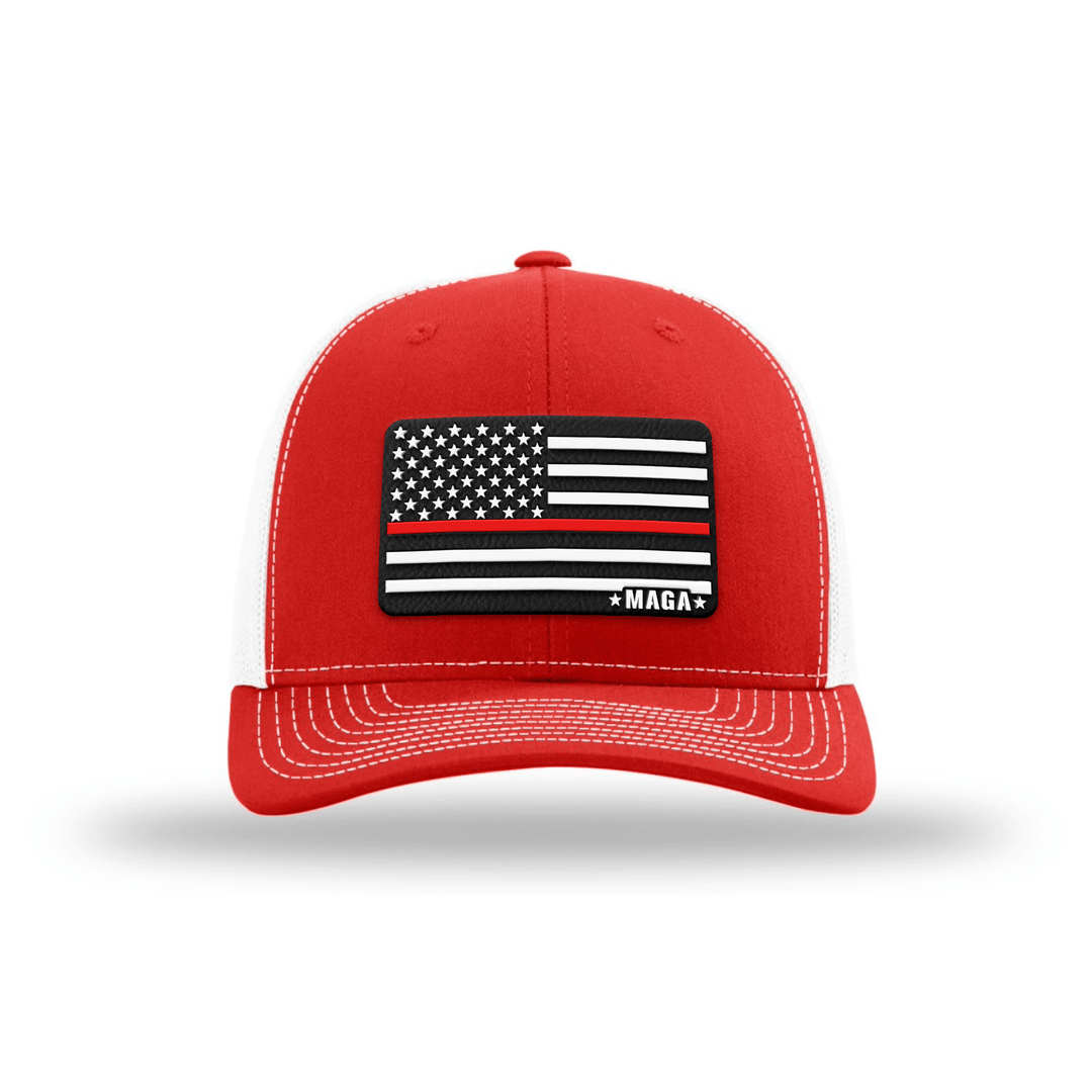 Adjustable Snapback Trucker Cap / Red/ White Maga Thin Red Line Flag Hat maga trump