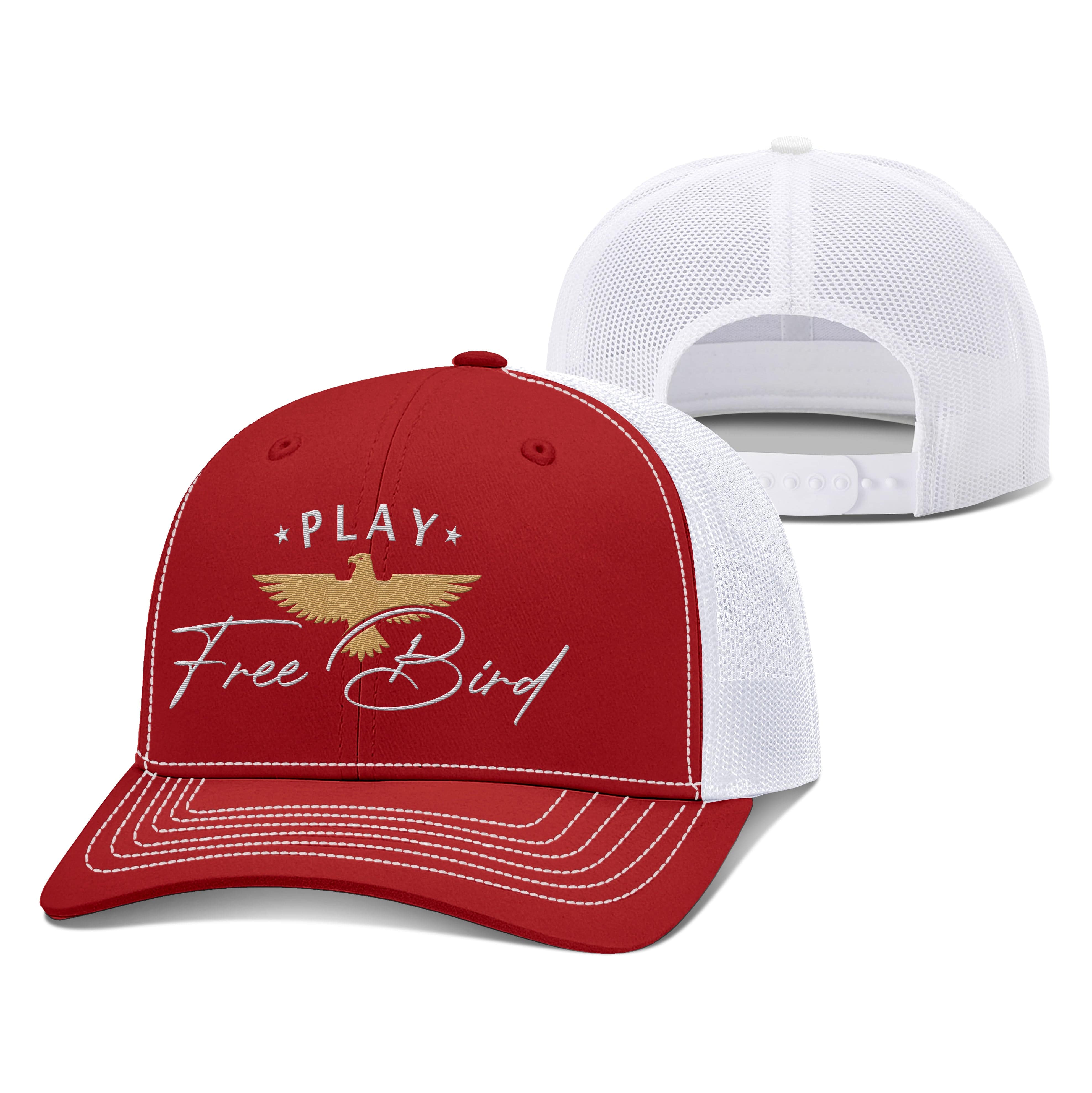 Adjustable Snapback Trucker Cap / Red/White / OS Play Free Bird Trucker Hat maga trump