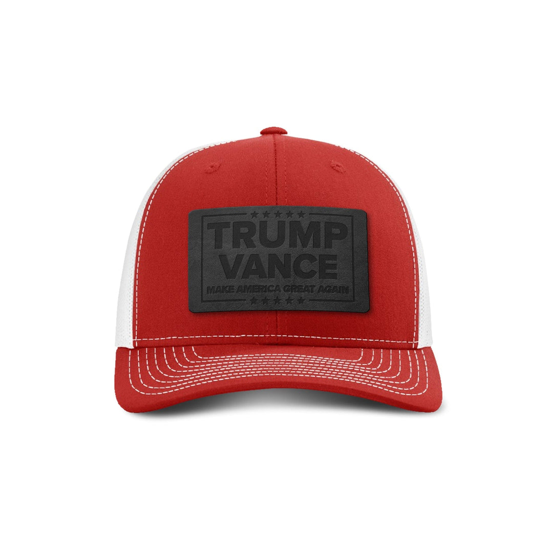 Adjustable Snapback Trucker Cap / Red/ White Trump Vance MAGA Blackout Leather Patch Trucker Hat maga trump