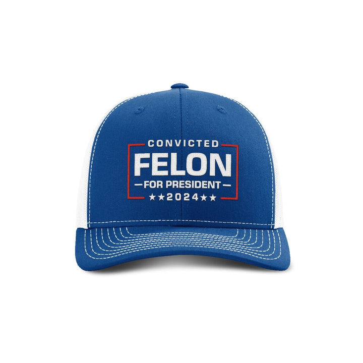 Adjustable Snapback Trucker Cap / Royal/ White Felon For President Trucker Hat maga trump