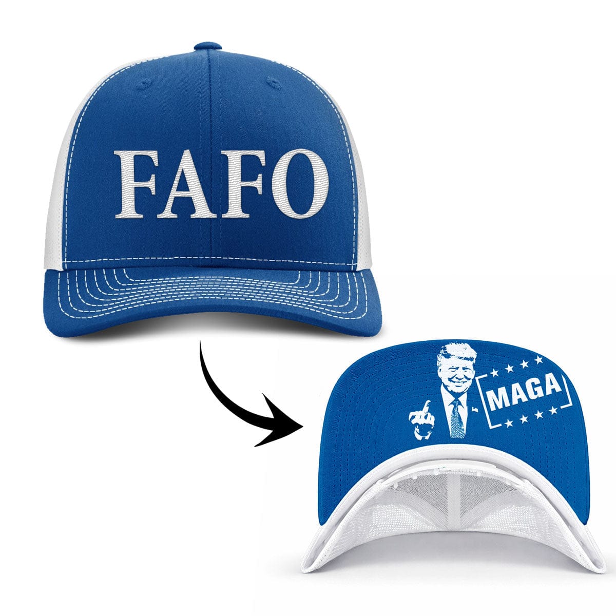 Adjustable Snapback Trucker Cap / Royal/White / OS FAFO Trucker (MF Hat) maga trump