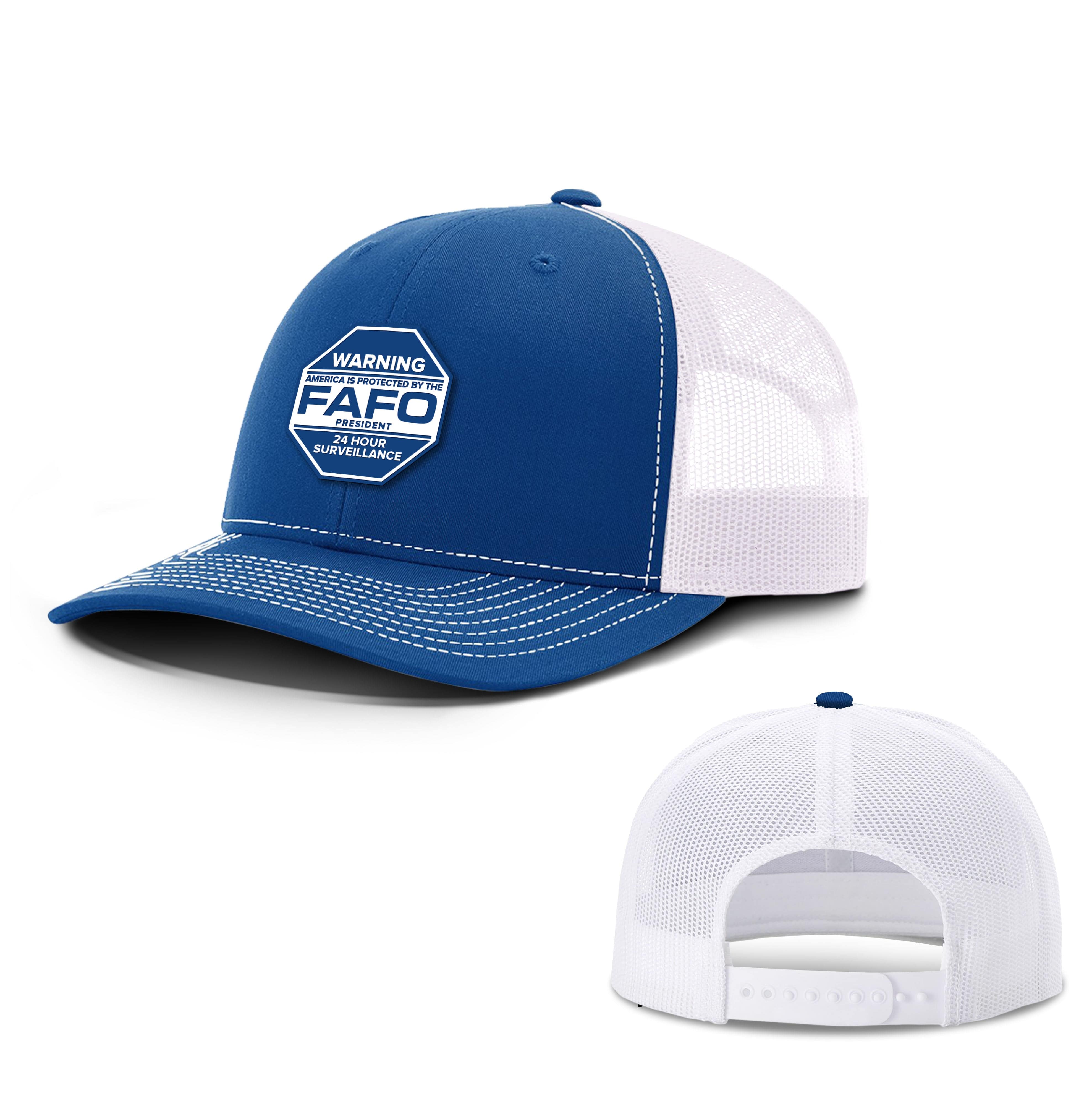 Adjustable Snapback Trucker Cap / Royal/White / OS WARNING - America is Protected by the FAFO Trucker Hat maga trump