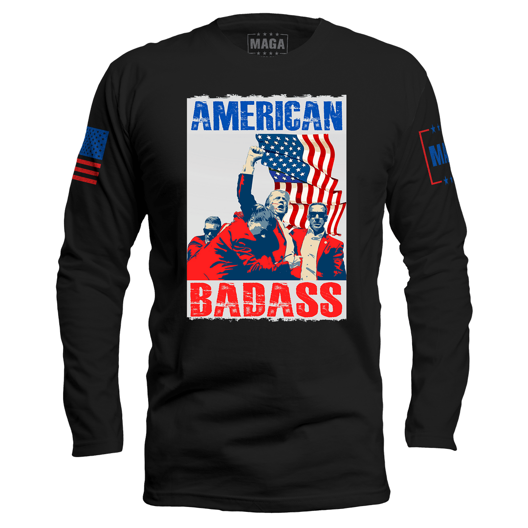 Black / S American Badass Long Sleeve maga trump