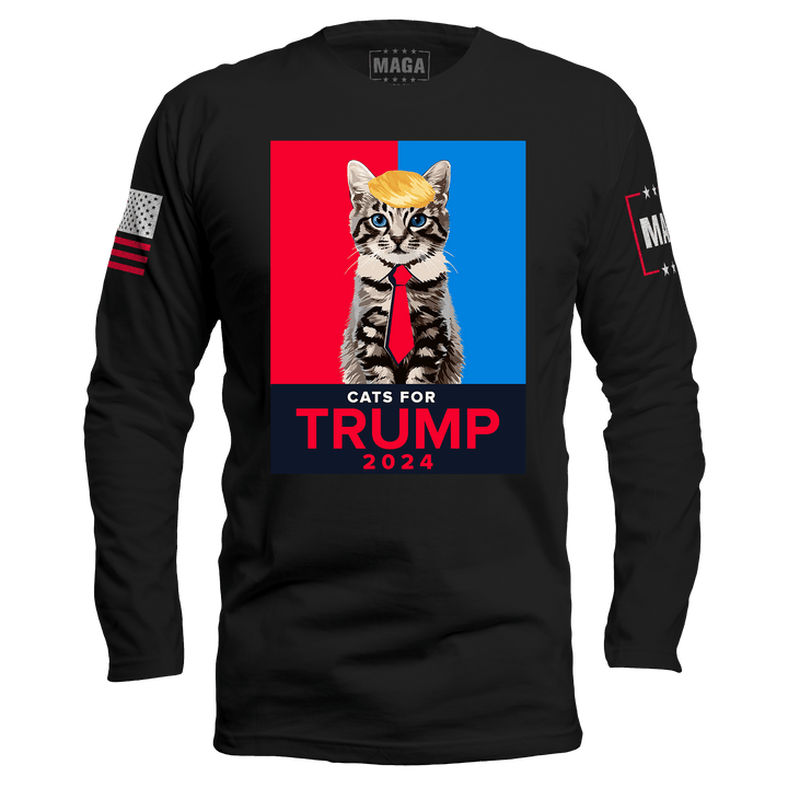 Black / S Cats For Trump 2024 Long Sleeve maga trump