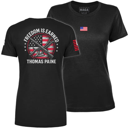 Black / S Freedom is Earned Ladies Tee maga trump