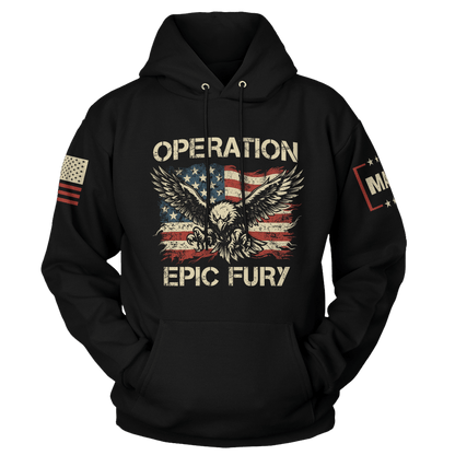 Black / S Operation Epic Fury Eagle Hoodie maga trump