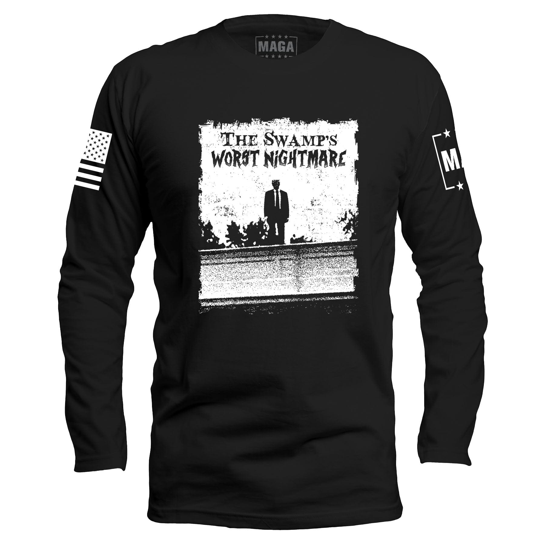 Black / S The Swamps Nightmare Long Sleeve maga trump